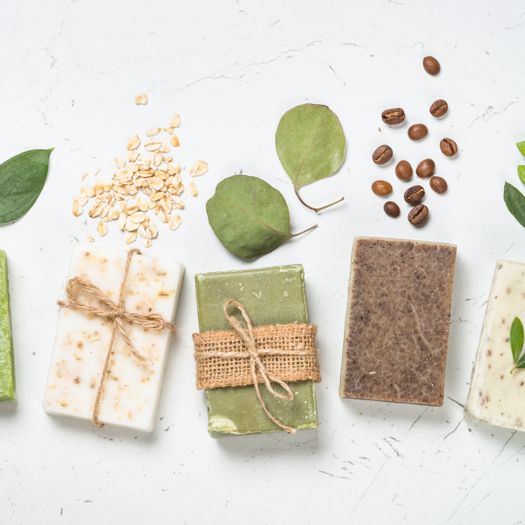 naturally made soap with natural ingredients pictured